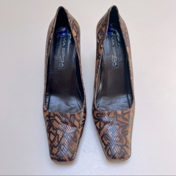 💜🤑 VIA SPIGA Brown Python Print Square Toe Womens 10.5M Heels Pumps Shoes - Picture 3 of 8